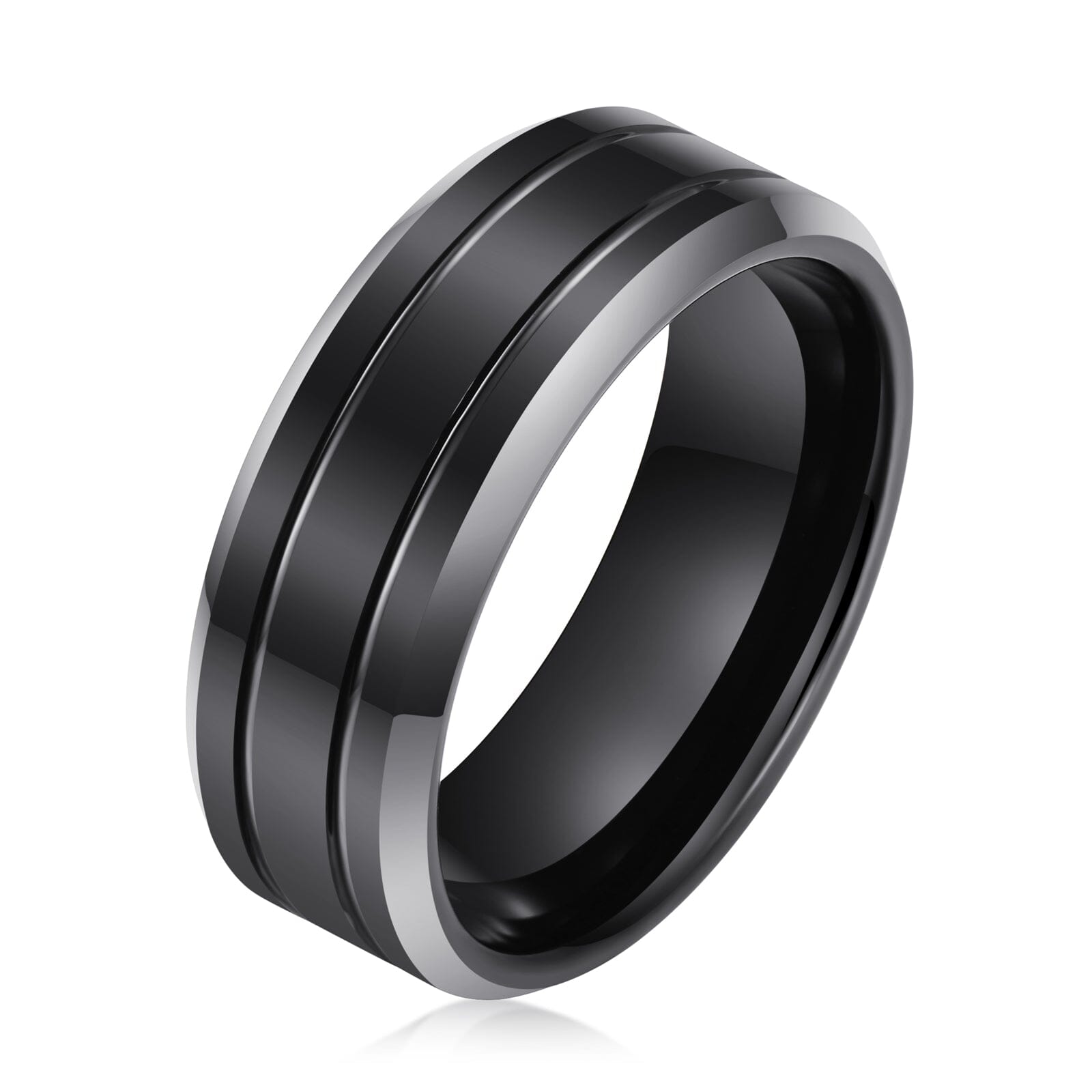 Oy R Khrb Men's Double Groove Polished Black Tungsten Ring OY-R-023 - The Silver ...