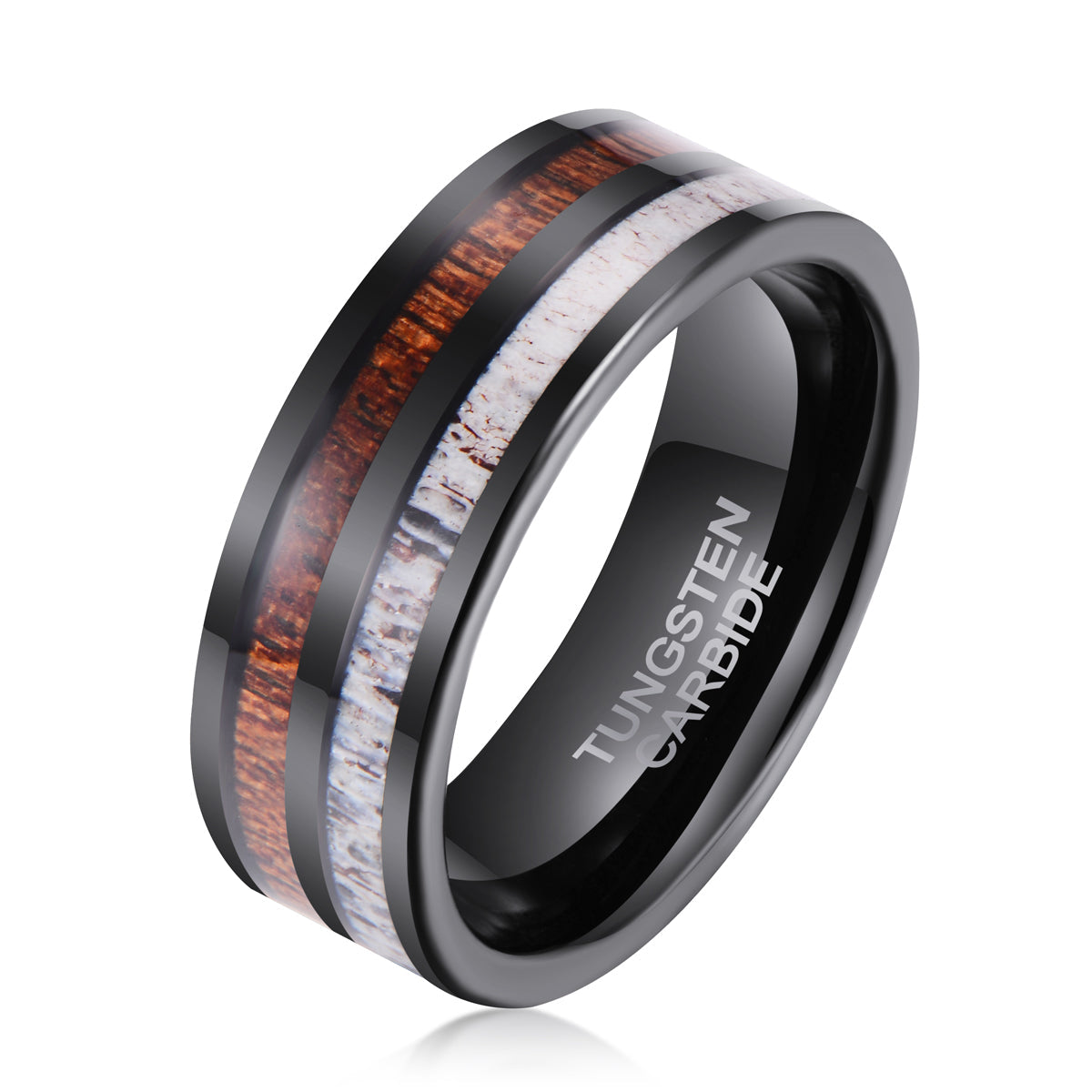 Men's Tungsten Wood & Deer Inlay Ring - CRM005 - The Silver Goose SA ...